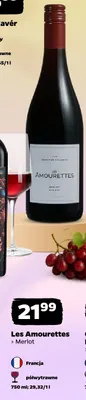 Wino czerwone Les Amourettes Merlot francuskie półwytrawne promocja w Netto