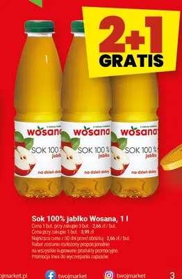 Sok 100% jabłko Wosana promocja w Twój Market