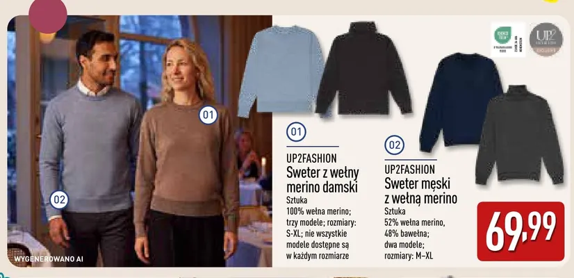Sweter z wełny merino damski UP2FASHION promocja w Aldi
