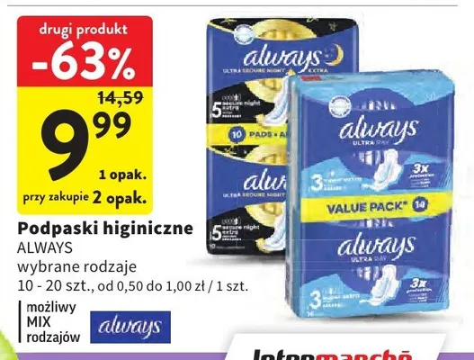 Podpaski higieniczne wybrane rodzaje promocja w Intermarche