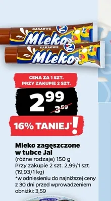 Mleko zagęszczone w tubce kakaowe Jal promocja w Netto