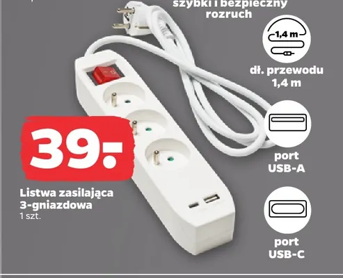 Listwa zasilająca 3-gniazdowa promocja w Netto