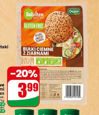 Bułki bezglutenowe ciemne z ziarnami 2-pak Balviten promocja w Dino