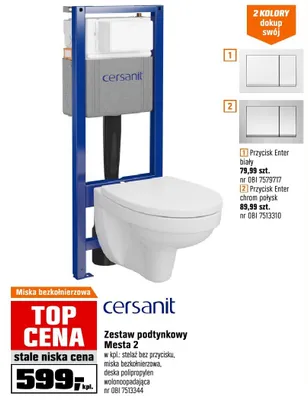 Zestaw podtynkowy Cersanit Mesta 2 stelaż bez przycisku miska bezkołnierzowa deska polipropylen wolnoopadająca nr OBI 7513344 promocja w OBI