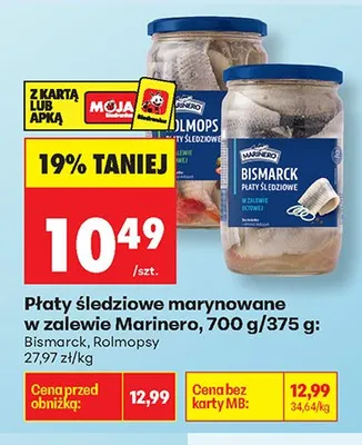 Płaty śledziowe marynowane w zalewie Rolmopsy Marinero promocja w Biedronka