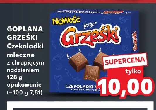 Czekoladki mleczne z chrupiącym nadzieniem Grześki promocja w Kaufland