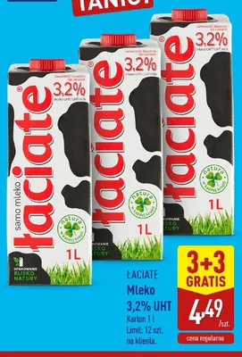 Mleko 3,2% UHT Łaciate promocja w Aldi
