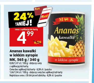 Ananas w puszce kawałki w lekkim syropie MK promocja w Twój Market