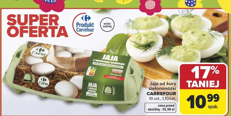 Jaja od kury zielononóżki promocja w Carrefour Market