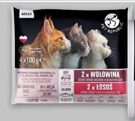 Karma mokra dla kotów różne rodzaje Pet Republic promocja w Netto