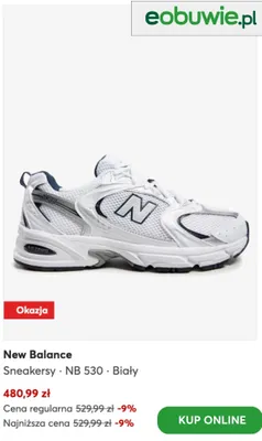 Sneakersy New Balance NB 530 białe promocja w eobuwie.pl