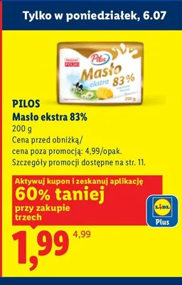 Masło ekstra 83% Pilos promocja w Lidl