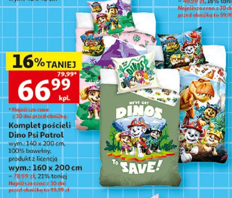 Komplet pościeli Dino Psi Patrol 140x200 cm promocja w Auchan