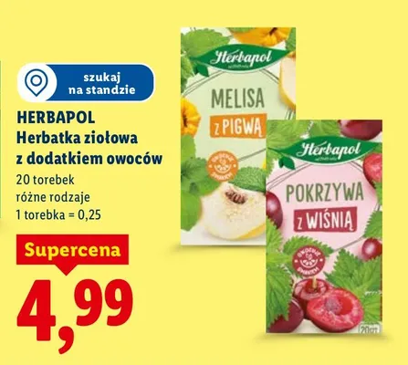 Herbatka ziołowa z dodatkiem owoców różne rodzaje promocja w Lidl