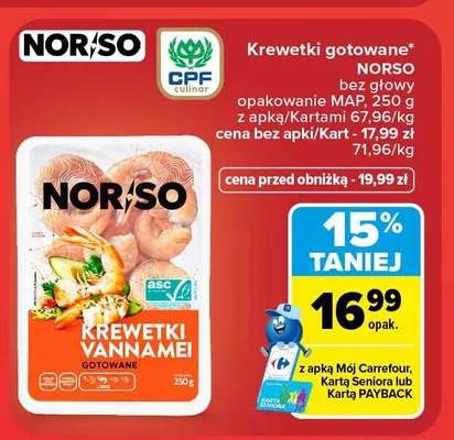 Krewetki gotowane Norso bez głowy promocja w Carrefour