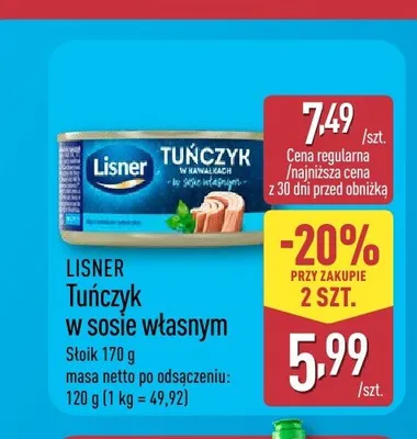 Tuńczyk w sosie własnym Lisner promocja w Aldi
