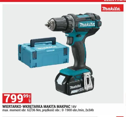 Wiertarko-wkrętarka MAKITA MAKPAC 18V max. moment obr. 62/36Nm, prędkość obr.: 0-1900 obr./min, 2x3Ah promocja w Merkury Market