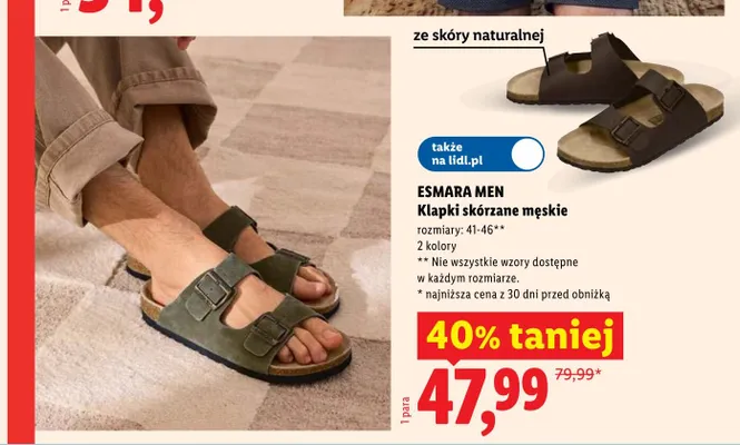 Klapki skórzane męskie Esmara Men promocja w Lidl