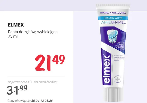 Pasta do zębów wybielająca Elmex White Enamel Professional Healthy White promocja w Rossmann