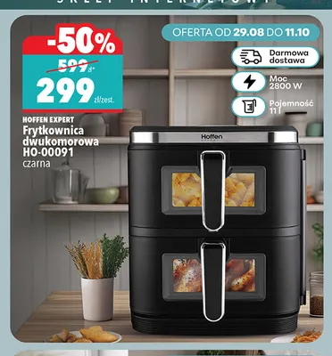 Frytkownica dwukomorowa Hoffen Expert HO-00091 czarna promocja w Biedronka