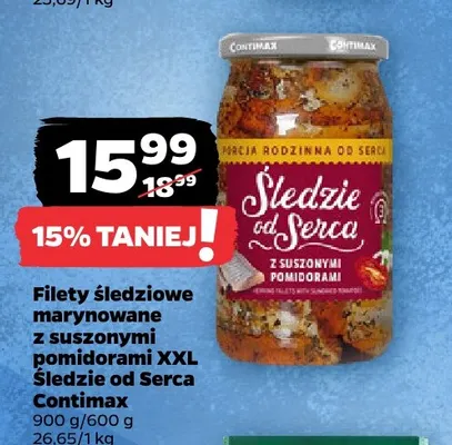 Filety śledziowe marynowane z suszonymi pomidorami XXL Śledzie od Serca Contimax promocja w Netto