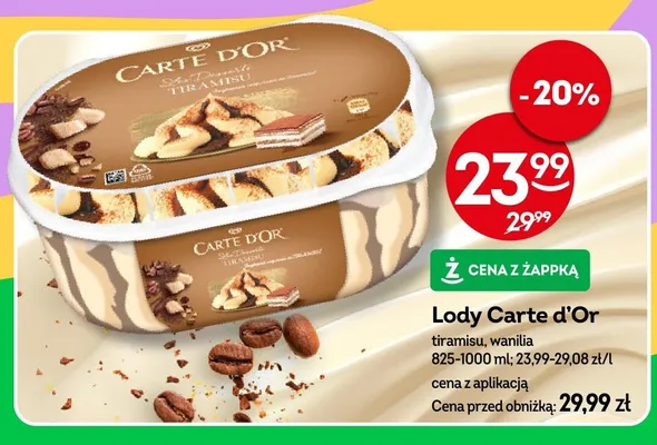Lody Carte d'Or tiramisu promocja w Żabka