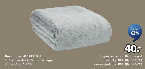 Koc z polaru 100% poliester (miękki i przytulny) promocja w Jysk