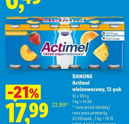 Actimel wieloowocowy 12-pak Danone promocja w Lidl
