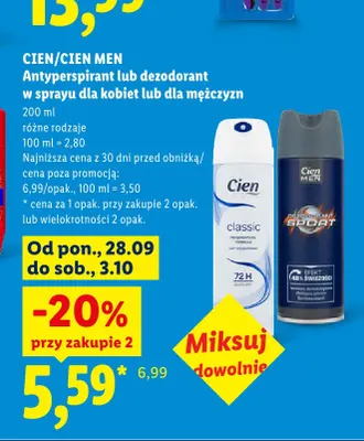 Antyperspirant w sprayu dla kobiet Classic Cien promocja w Lidl