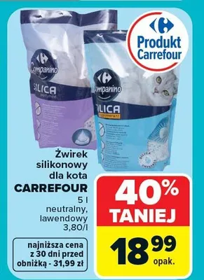 Żwirek silikonowy dla kota CARREFOUR neutralny, lawendowy 3,80l promocja w Carrefour