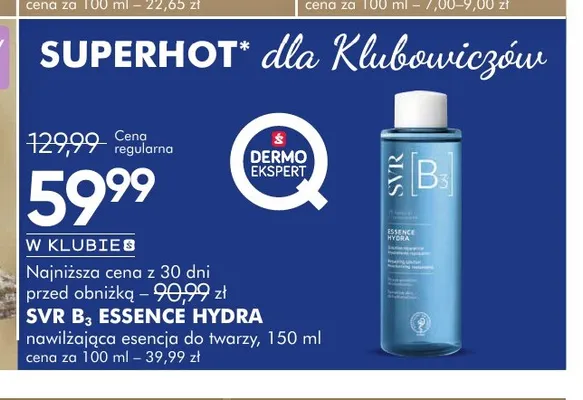 Nawilżająca esencja do twarzy SVR B3 Essence Hydra promocja w Super-Pharm