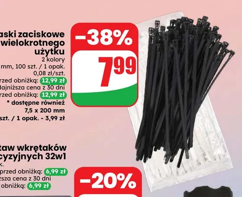 Opaski zaciskowe wielokrotnego użytku 7,5x200 mm promocja w Dino