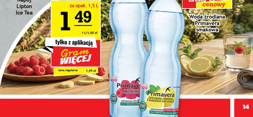 Woda źródlana Primavera cytrynowo-miętowa z dodatkiem żeń-szenia promocja w Gram Market
