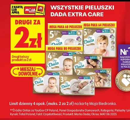 Pieluszki Dada Extra Care 6 Mega Paka promocja w Biedronka