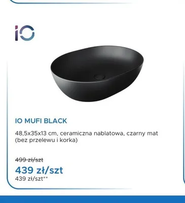 Umywalka nablatowa IO MUFI BLACK promocja w Blu Salony Łazienek