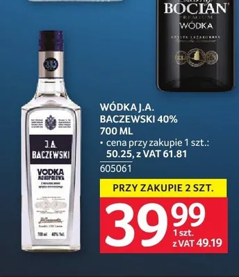Wódka J.A. Baczewski 40% promocja w Selgros