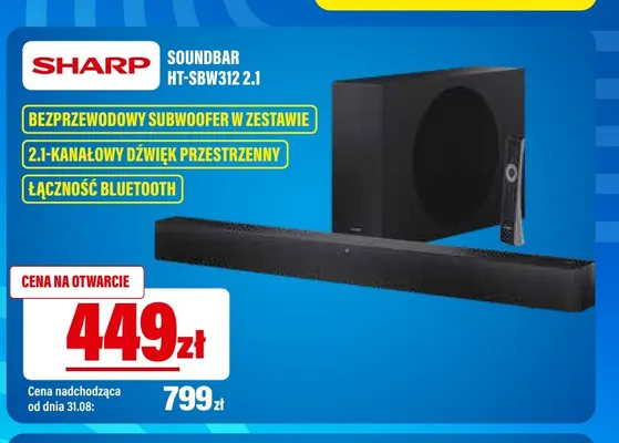 Soundbar Sharp HT-SBW312 2,1 promocja w RTV EURO AGD