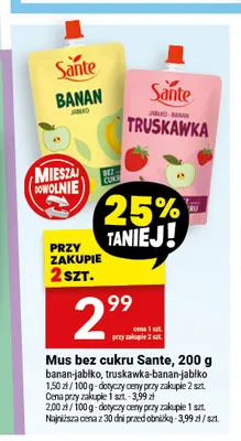Mus bez cukru Sante banan-jabłko promocja w Twój Market