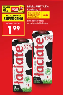 Mleko UHT Łaciate 3,2% promocja w Biedronka
