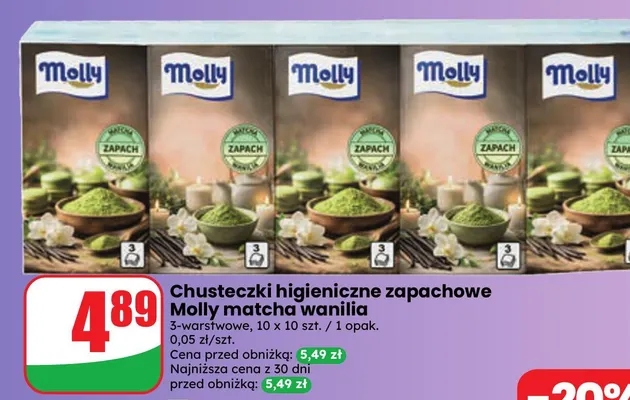 Chusteczki higieniczne zapachowe Molly matcha wanilia 10-pak promocja w Dino
