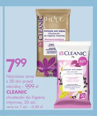 Chusteczki do higieny intymnej Pure Cleanic promocja w Super-Pharm