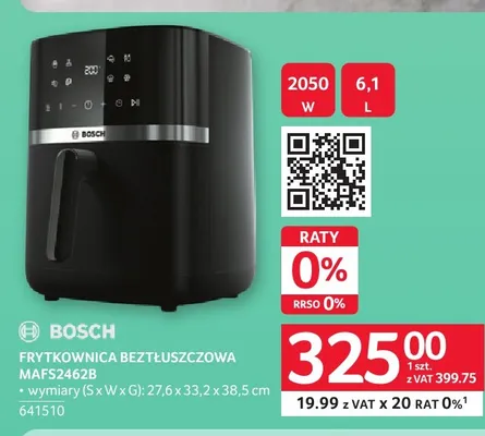 Frytkownica beztłuszczowa Bosch MAFS2462B promocja w Selgros