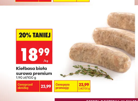 Kiełbasa biała surowa premium promocja w Biedronka