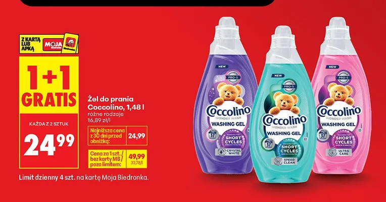 Żel do prania Coccolino Wonder Wash Crystal White promocja w Biedronka