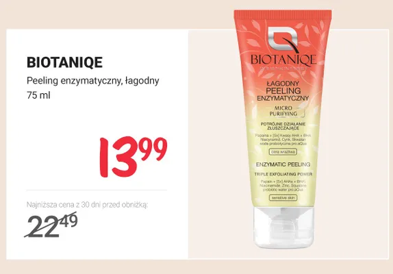 Peeling enzymatyczny łagodny Biotaniqe promocja w Rossmann
