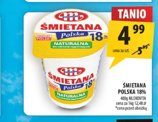 Śmietana Polska Mlekovita 18% promocja w Arhelan