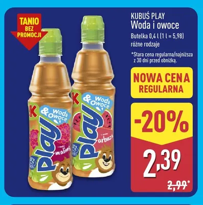 Woda i owoce z nutą arbuza Kubuś Play promocja w Aldi