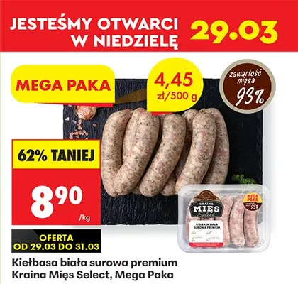 Kiełbasa biała surowa premium Mega Paka promocja w Biedronka