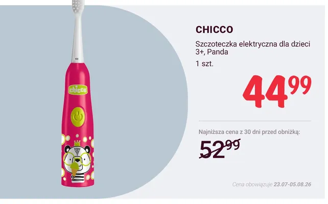 Szczoteczka elektryczna dla dzieci Chicco 3+ Panda promocja w Rossmann