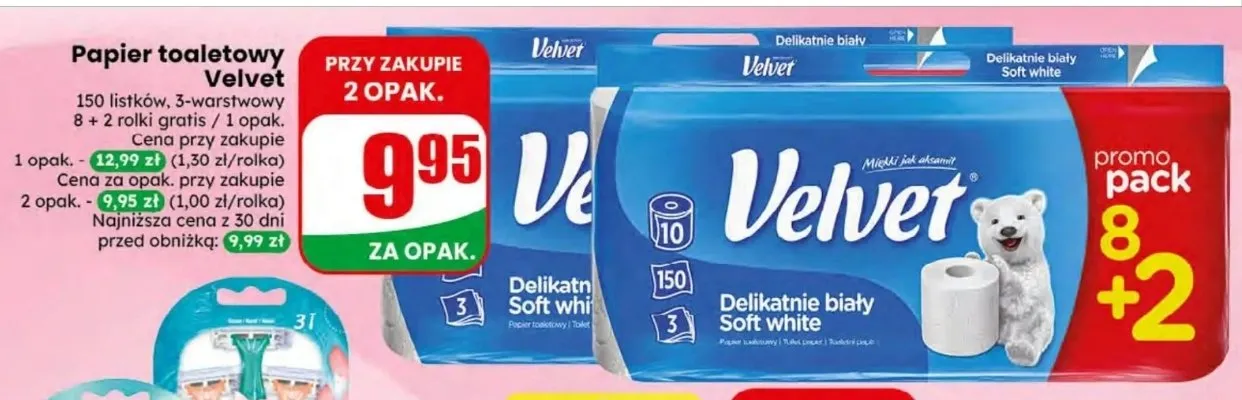 Papier toaletowy Velvet Delikatnie biały 10-pak promocja w Dino